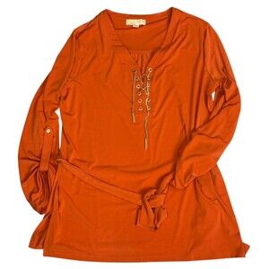 Michael Michael Kors Gold Chain Lace Up XL Tunic Luxe Utility Designer Blouse